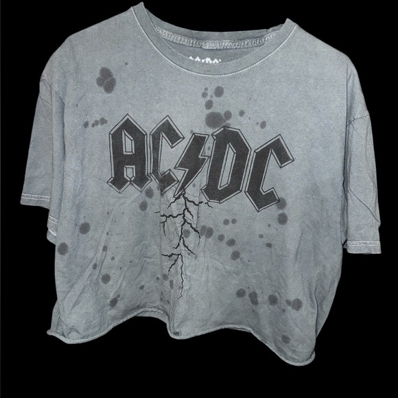 Tops - ACDC Distressed Cropped Graphic Tee
